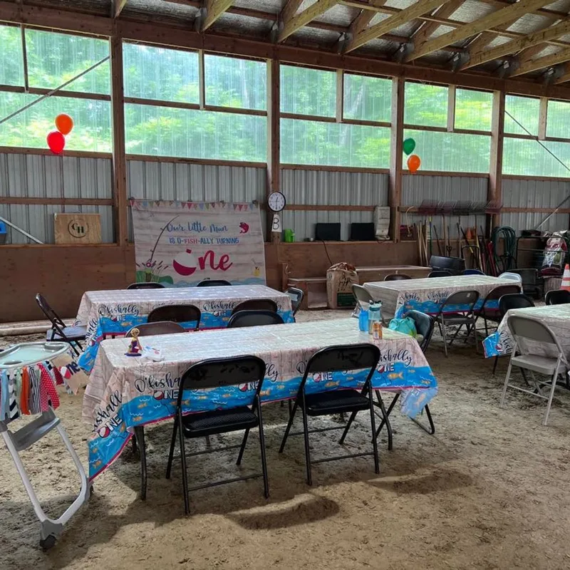 Indoor arena set up for a farm party at Channell Homestead